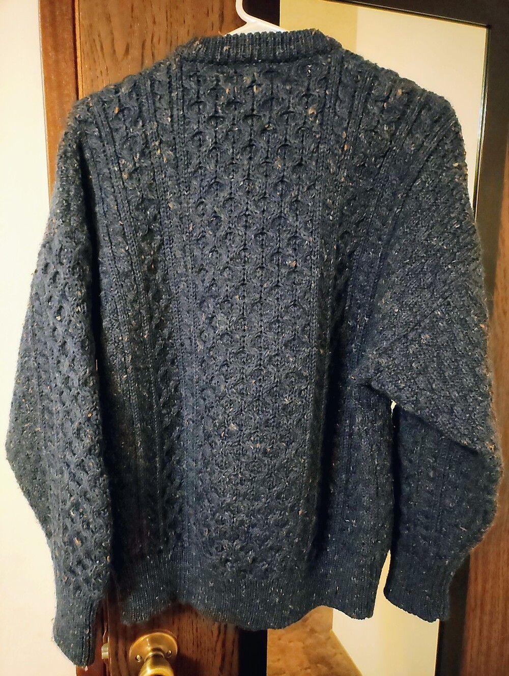 Vintage Callan 100% Wool Navy/Orange Cable Knit Button-Down Sweater - Picture 4 of 8